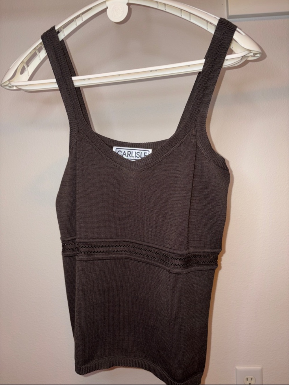 Carlisle Chocolate Brown Sweater Knit Tank with Crochet Detail